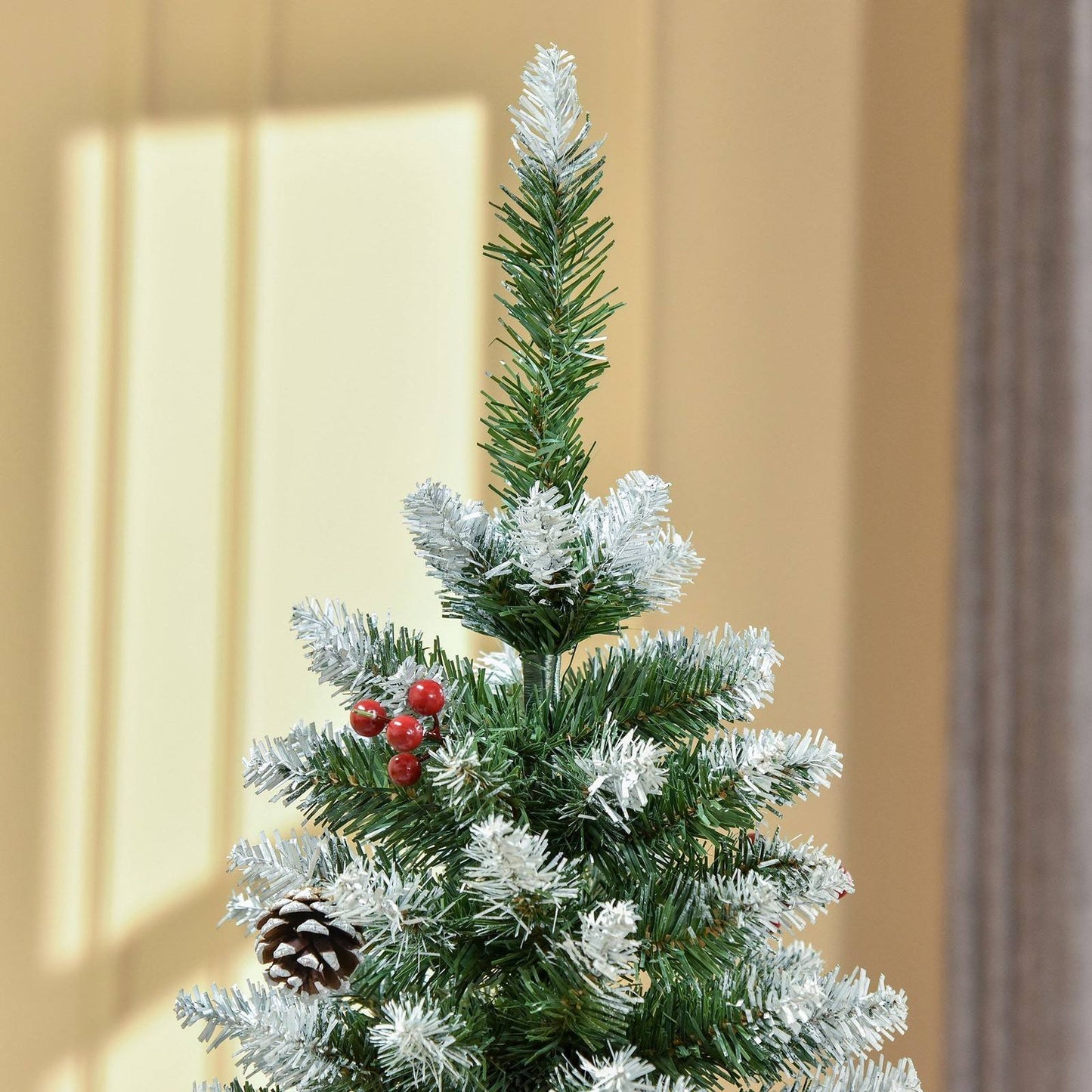 Homcom 5FT Artificial Christmas Tree Xmas Pencil Tree with Red Berries and Pinecones Holiday Home Indoor Decoration with Foldable Feet