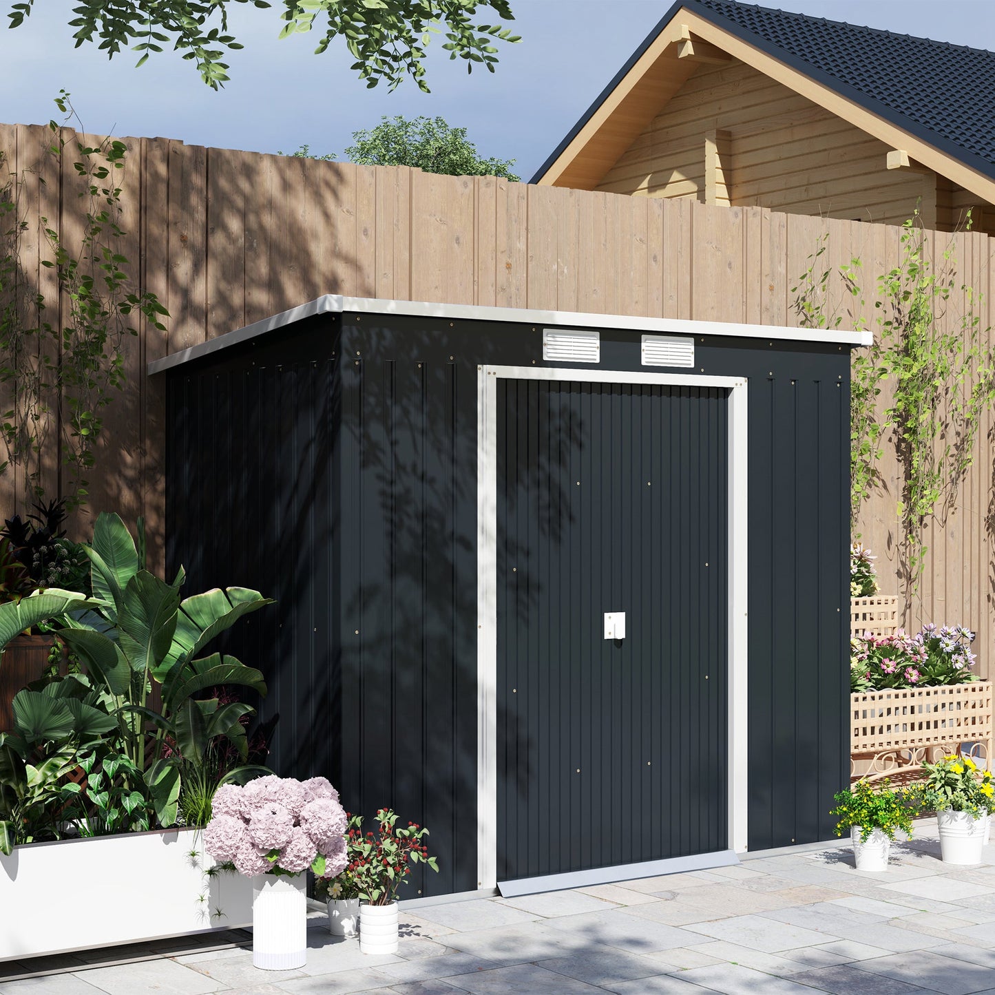 Outsunny 7 x 4ft Metal Garden Storage Shed w/ Double Door Dark Grey