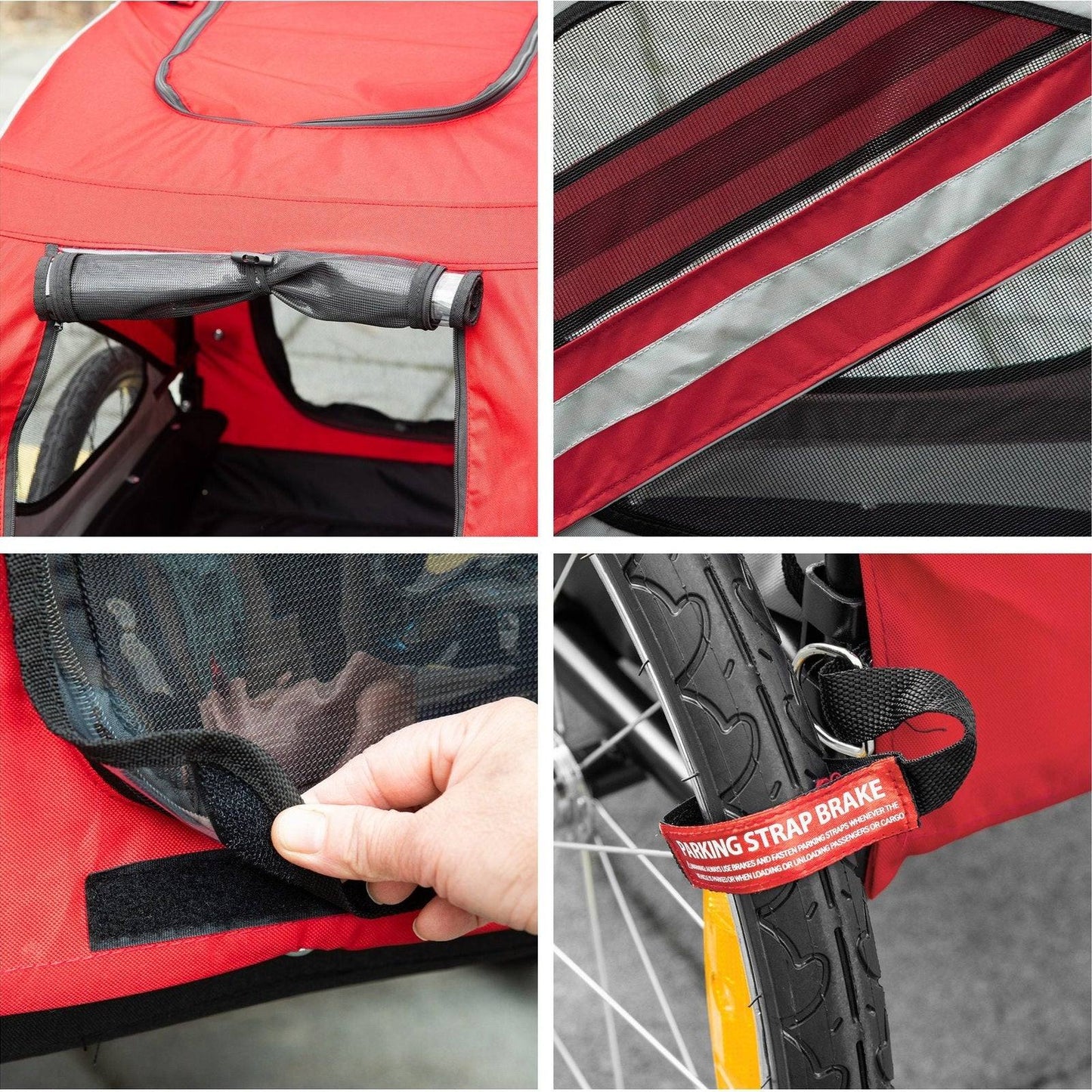 PawHut 2-In-1 Dog Bike Trailer Pet Stroller with Universal Wheel Reflector Flag Red