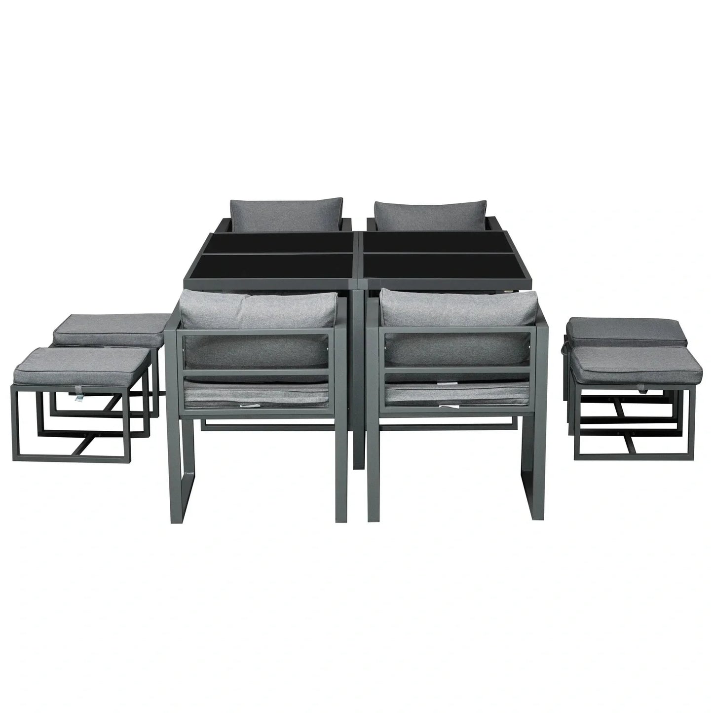 9-Piece Patio Dining Sets W/ 4 Cushioned Chairs 4 Ottoman Table Garden Backyard