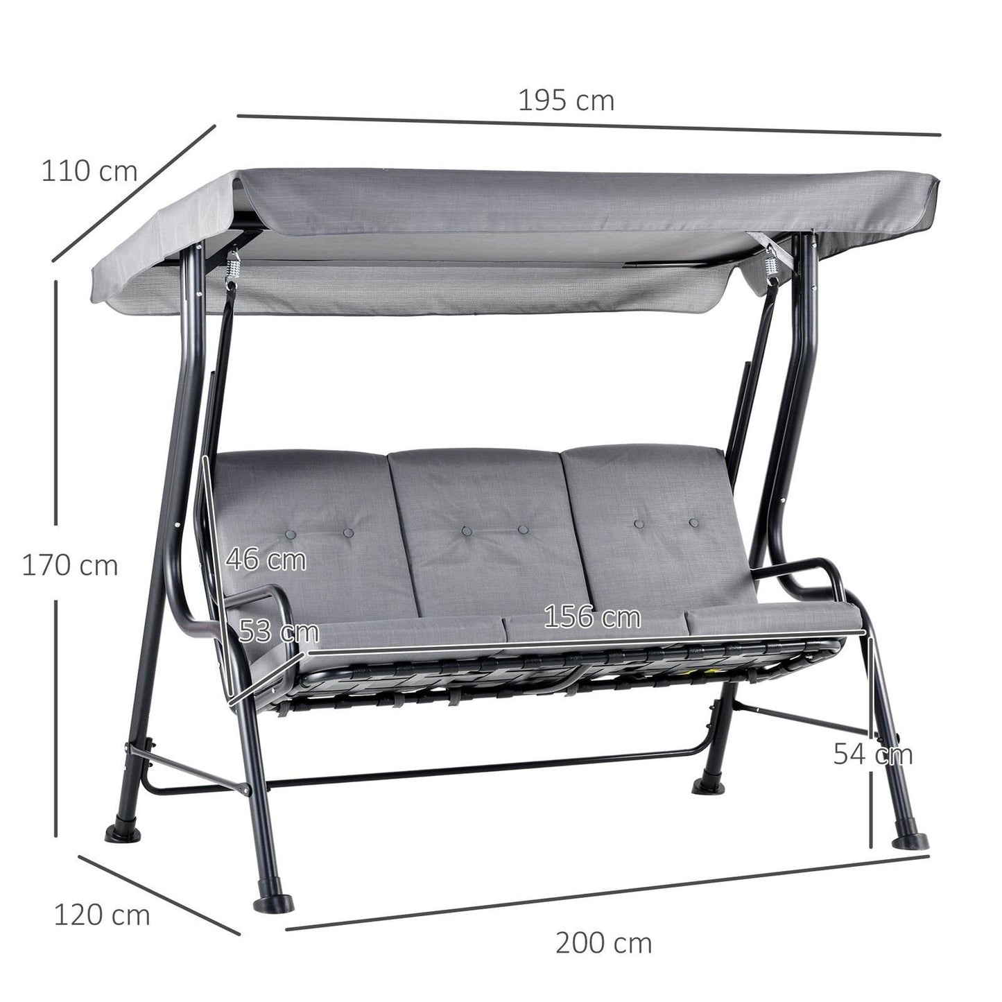 Outdoor 3-person Metal Porch Swing Chair Bench