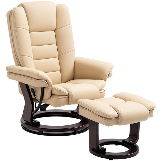HOMCOM Swivel Manual Recliner and Footrest Set PU Leather Lounge Chair Beige