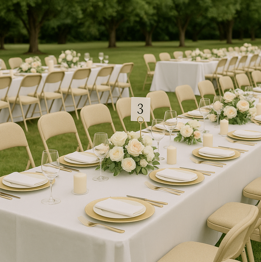 Beige Fabric Padded Folding Chair - Pack of Six