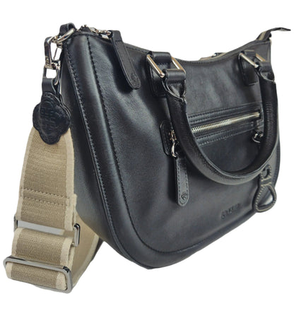 Chloe Leather Twin-Handle Handbag with Crossbody Strap - Handmade by Saddler