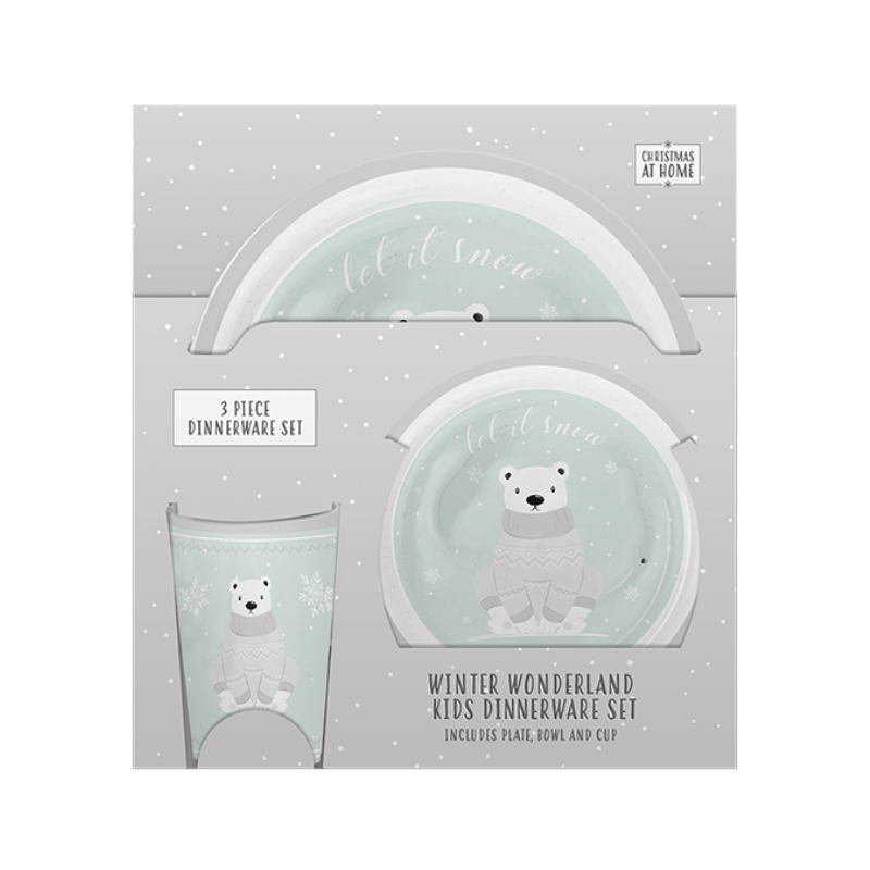 Wholesale Christmas Kids Dinnerware Set Including Plate, Bowl & Cup - (Case of 12)