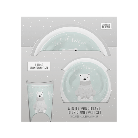 Wholesale Christmas Kids Dinnerware Set Including Plate, Bowl & Cup - (Case of 12)