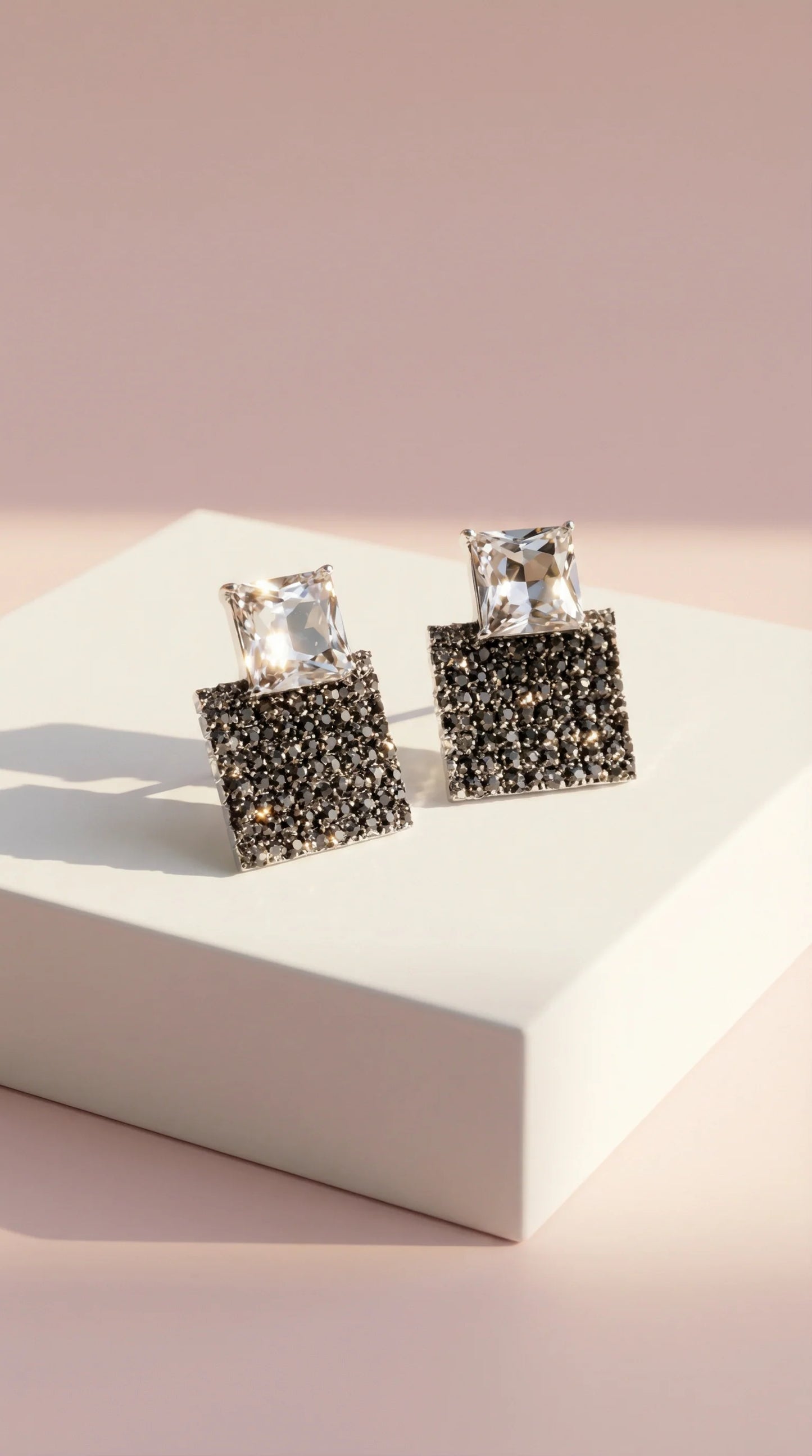 Layered Square Crystal Non Pierced Clip On Earrings