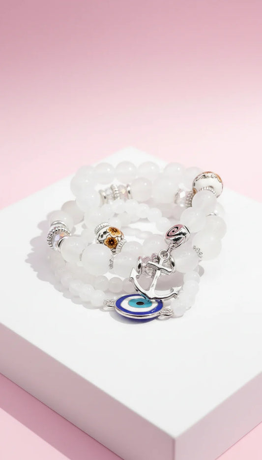 Anchor Charm Ceramic Beaded Bracelet Set