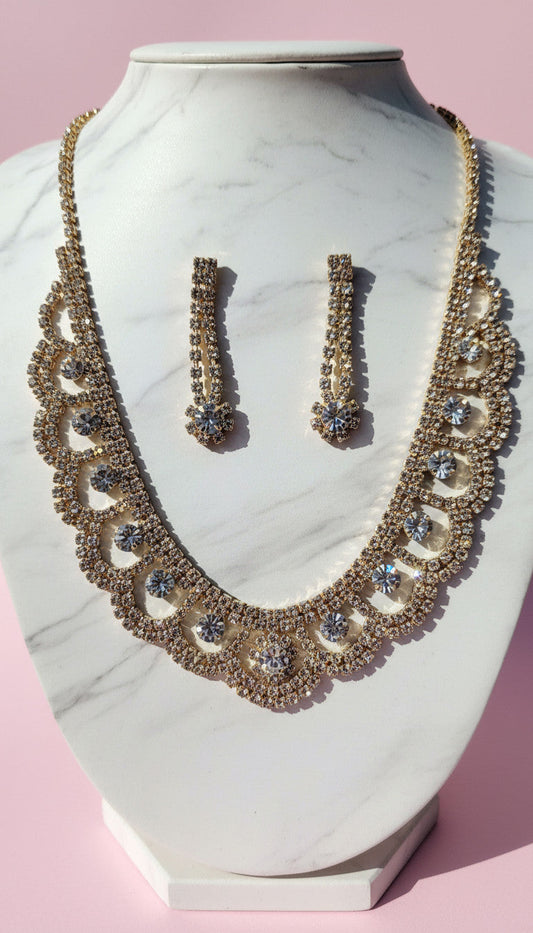 Curved Crystal Necklace & Earrings Set