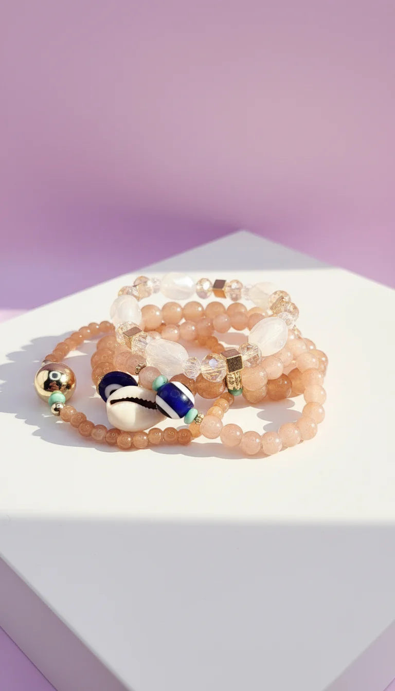 Shell Charm Ceramic Beaded Bracelet Set