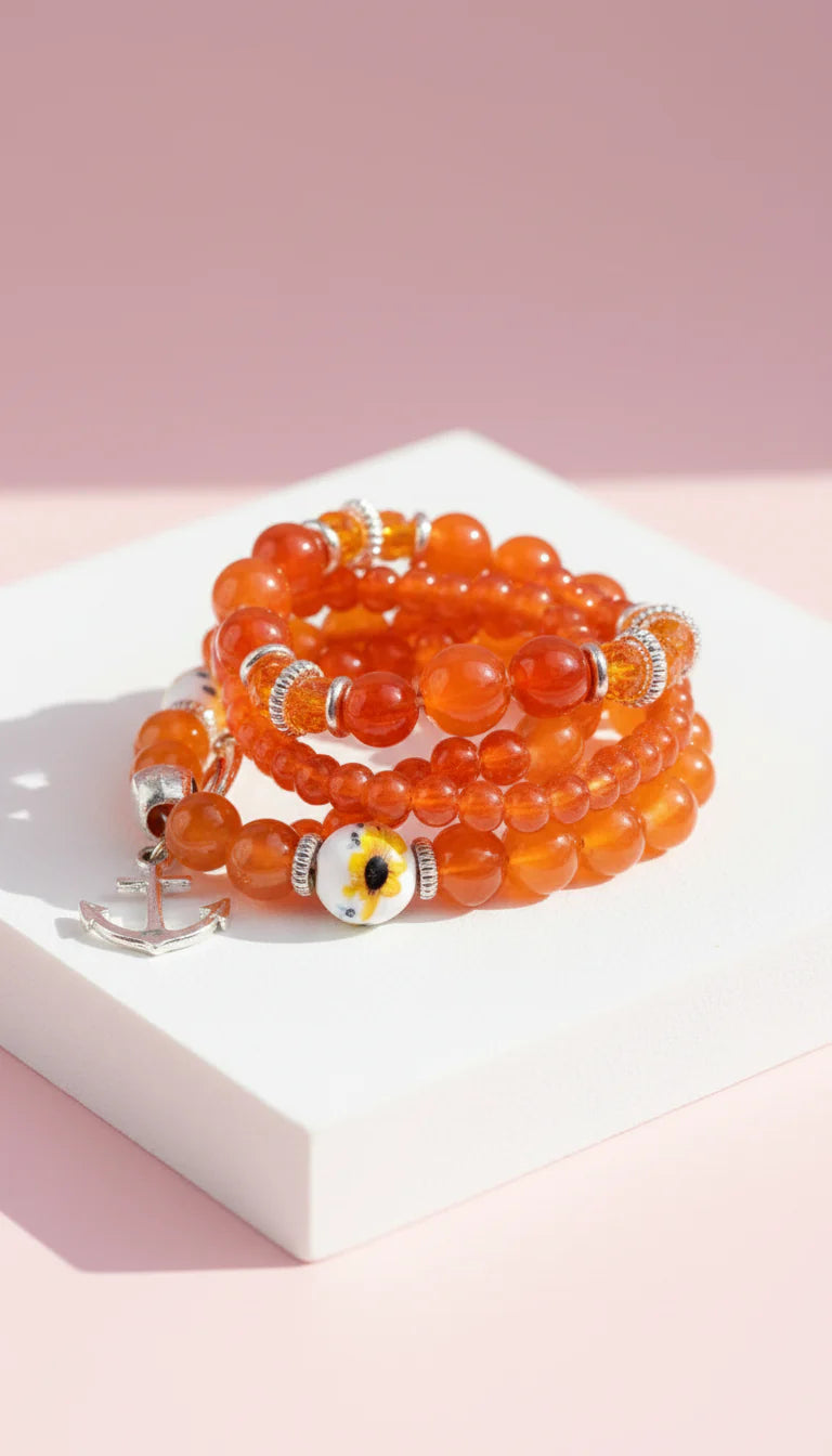 Anchor Charm Ceramic Beaded Bracelet Set