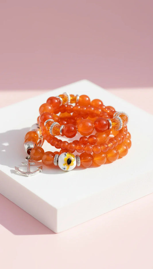 Anchor Charm Ceramic Beaded Bracelet Set