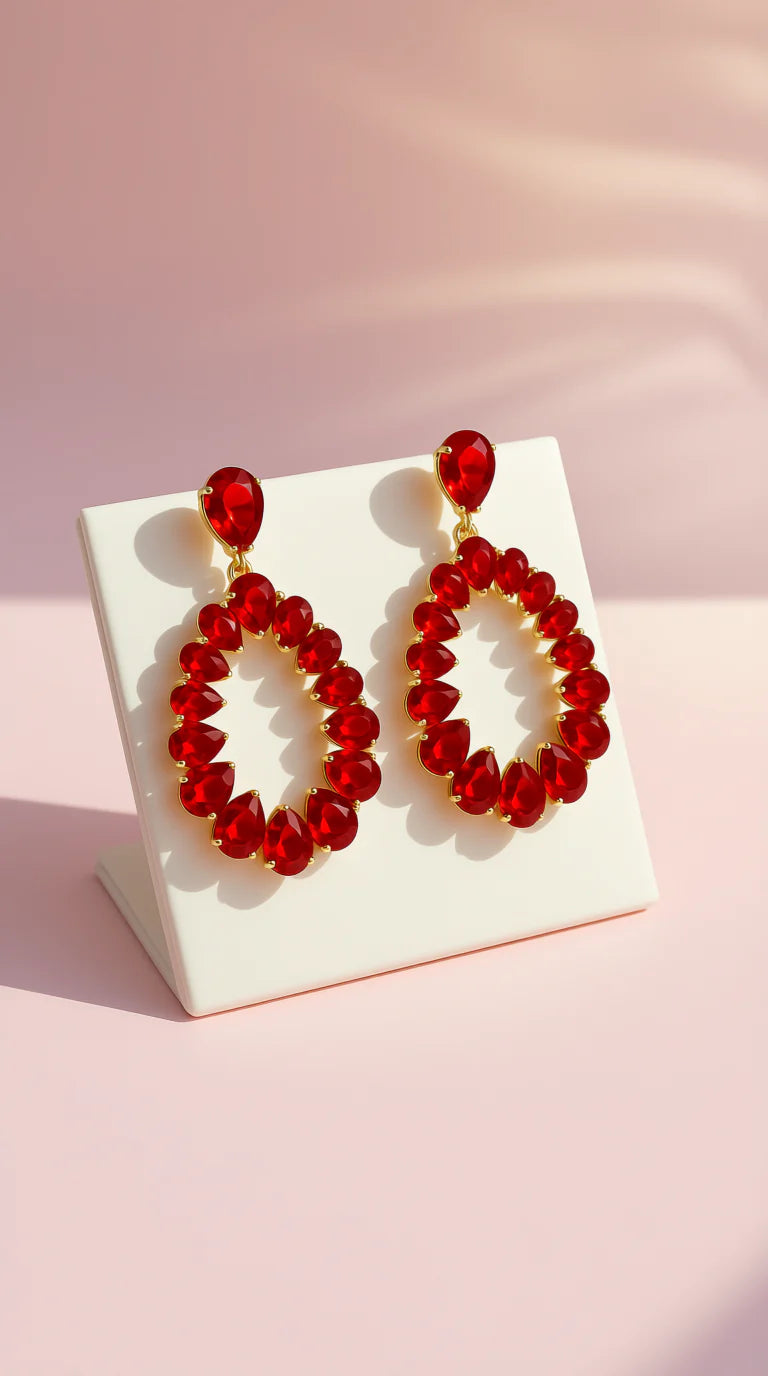 Oval Hoop Crystal Drop & Dangle Earrings