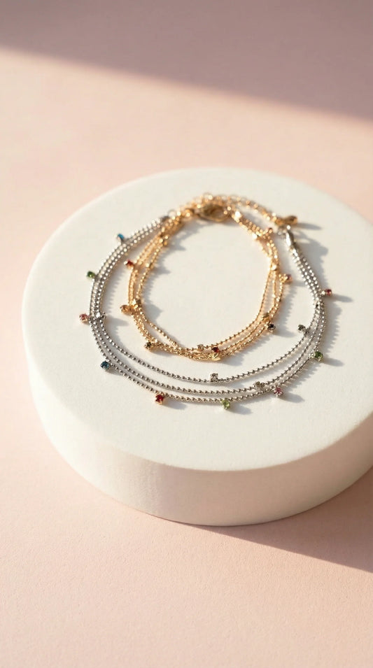 Rainbow Gem Layered Crystal Anklet