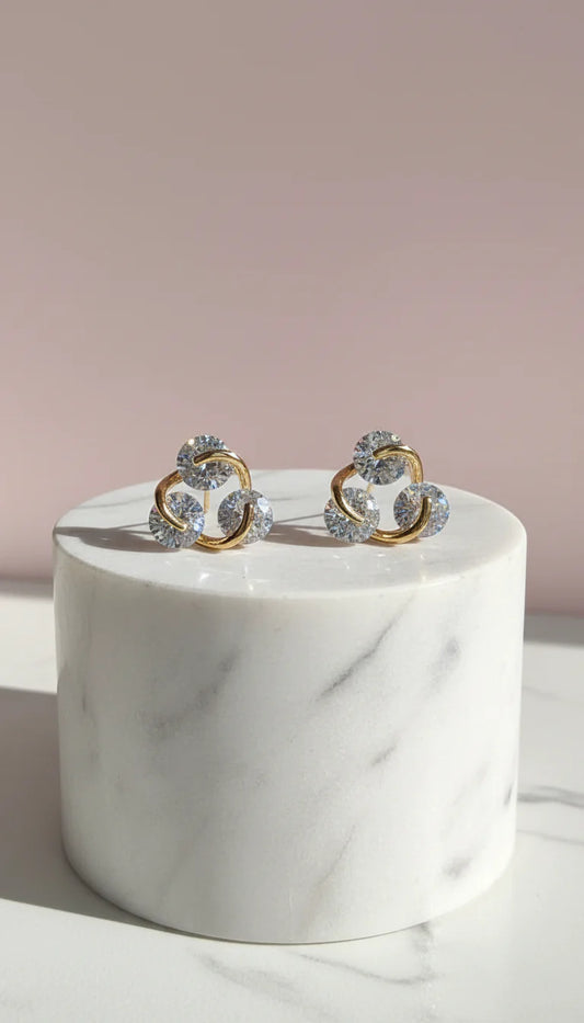 Tri Circular Crystal Stud Earrings