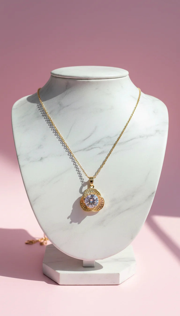 Flower Drop Crystal Pendant Necklace