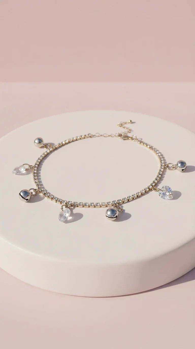 Crystal Bell Charm Tennis Anklet