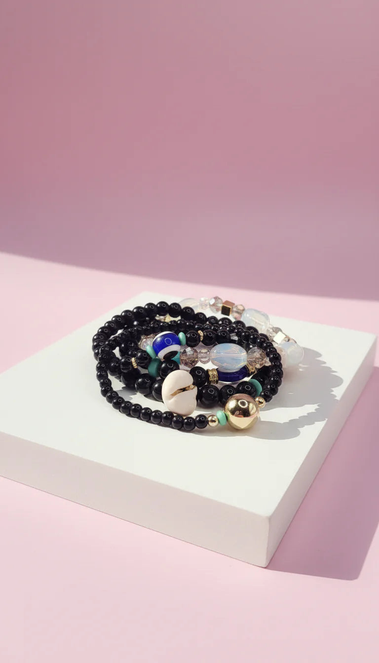 Shell Charm Ceramic Beaded Bracelet Set