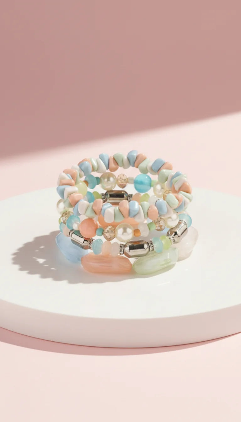 Pearl Charm Ceramic Beaded Bracelet Set