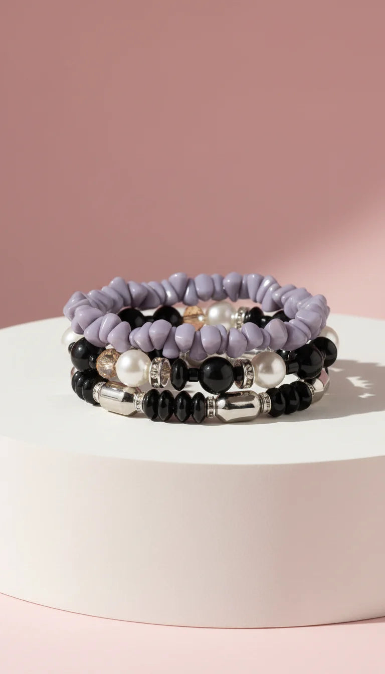 Pearl Charm Ceramic Beaded Bracelet Set