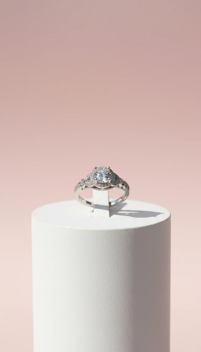 Silver Round Cut Crystal Ring Silver Box set of 12