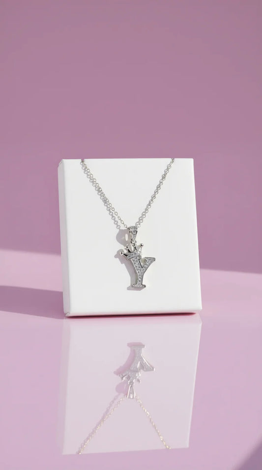 Personalized Initial Letter With Crown Crystal Necklace