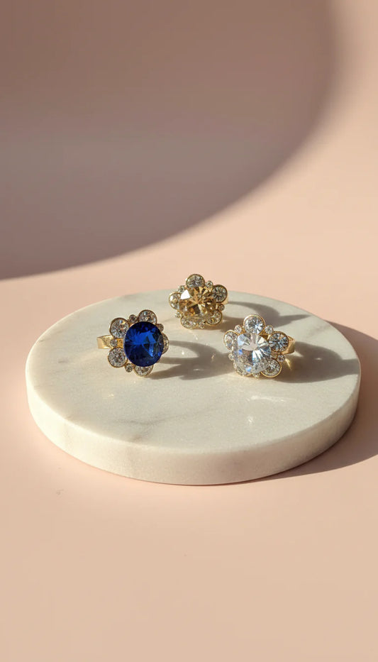 Jewelled Flower Crystal Free size Ring