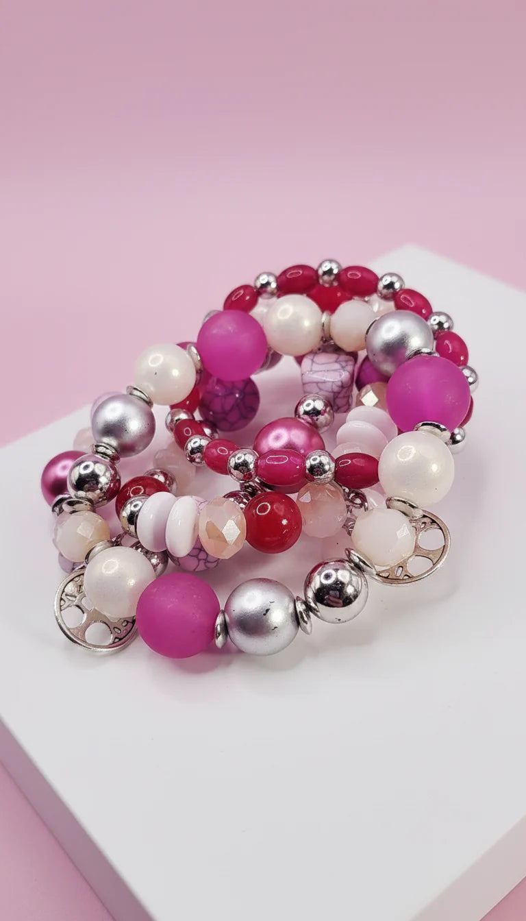 Mini Tree Of Life Double Charm Ceramic Beaded Bracelet Set