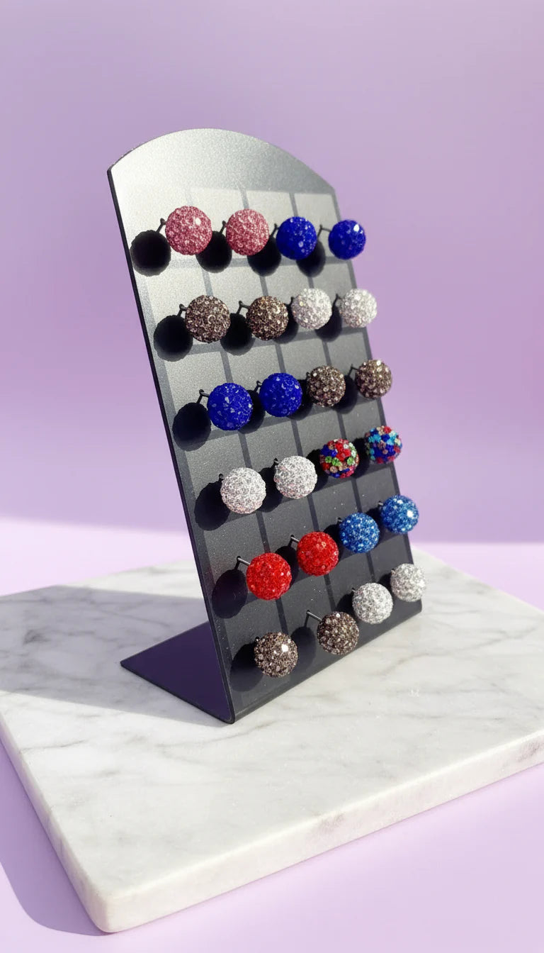 Round Glitter Ball Medium Crystal Earrings Large Set Of 12