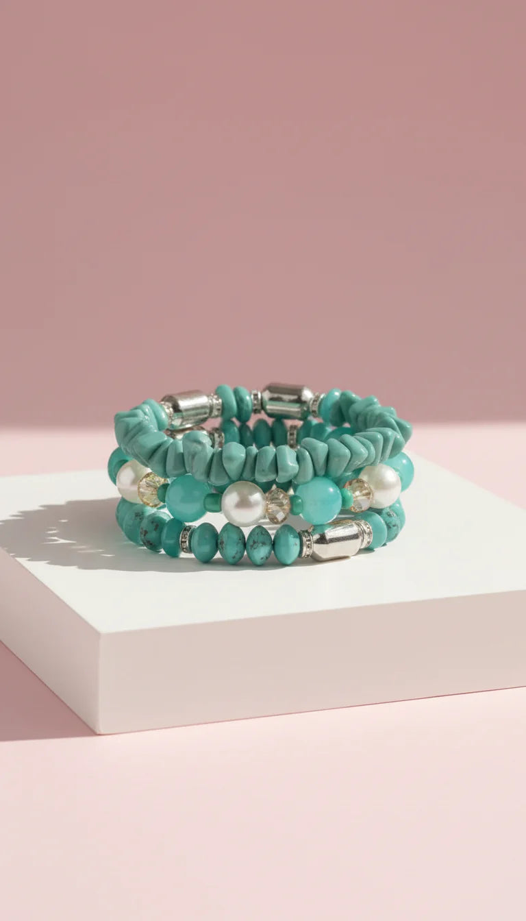 Pearl Charm Ceramic Beaded Bracelet Set