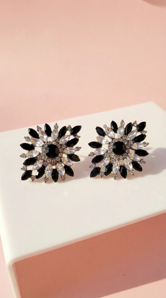 Black Crystal Non Pierced Clip On Earrings