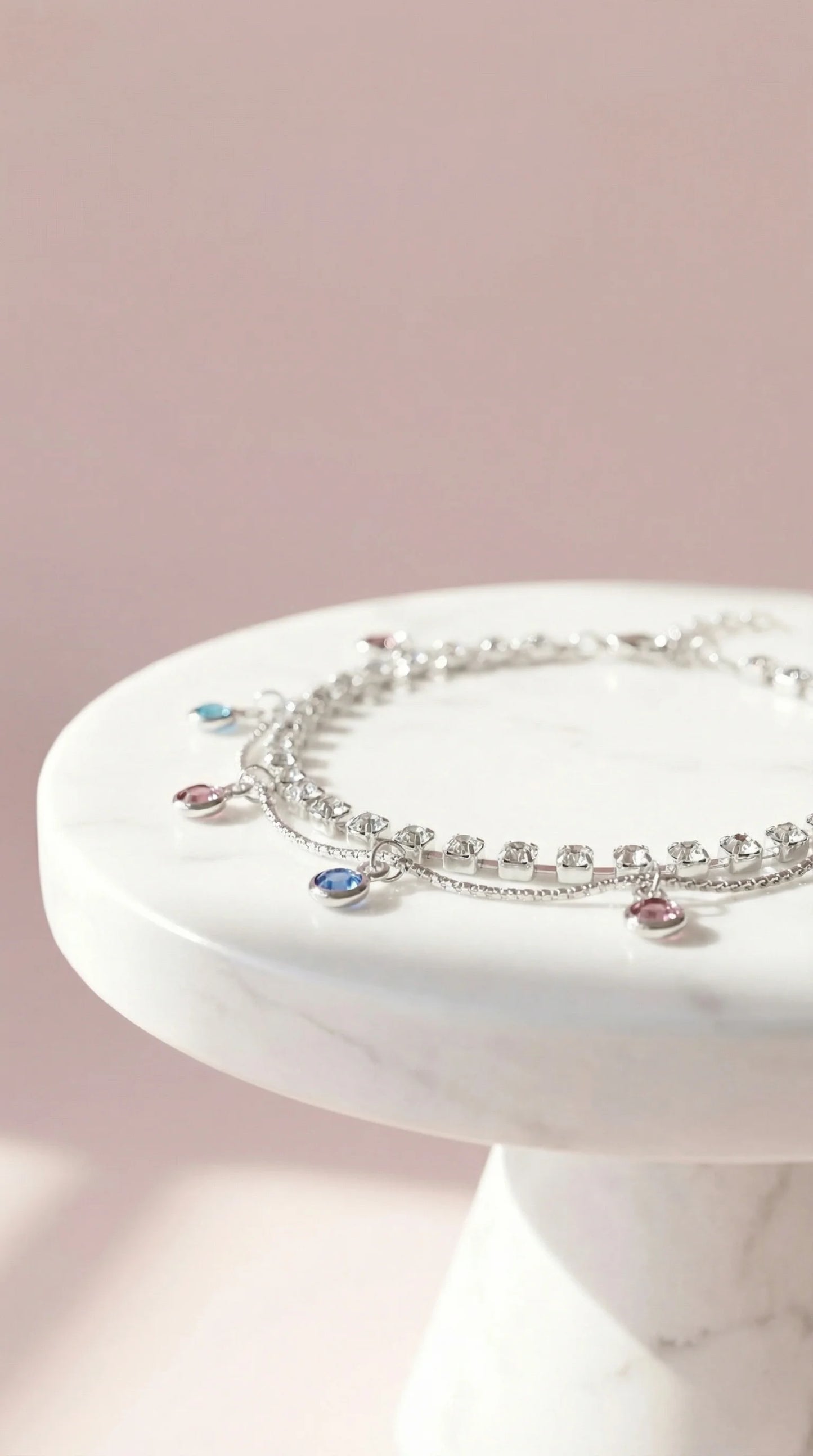 Layered Rainbow Crystal Charm Tennis Anklet