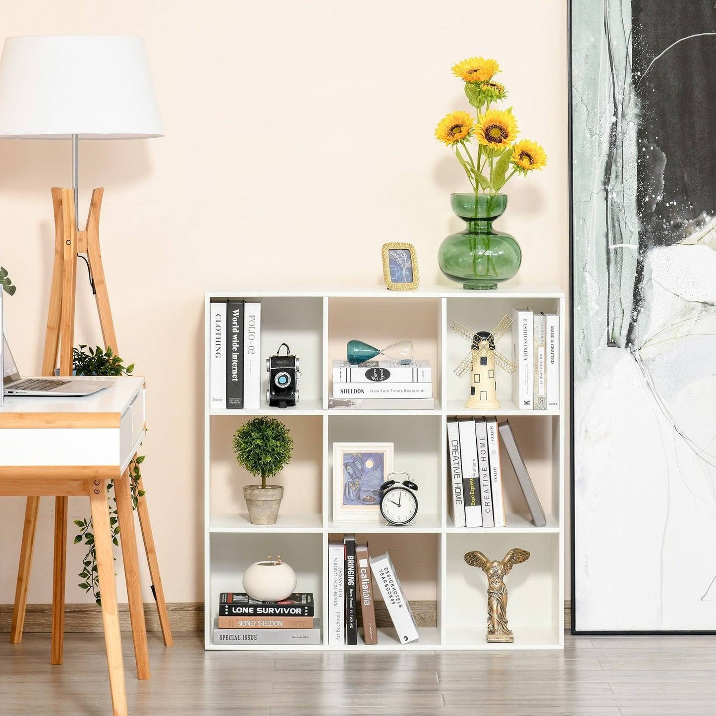 Nine-Cube Compact Shelving Unit - White