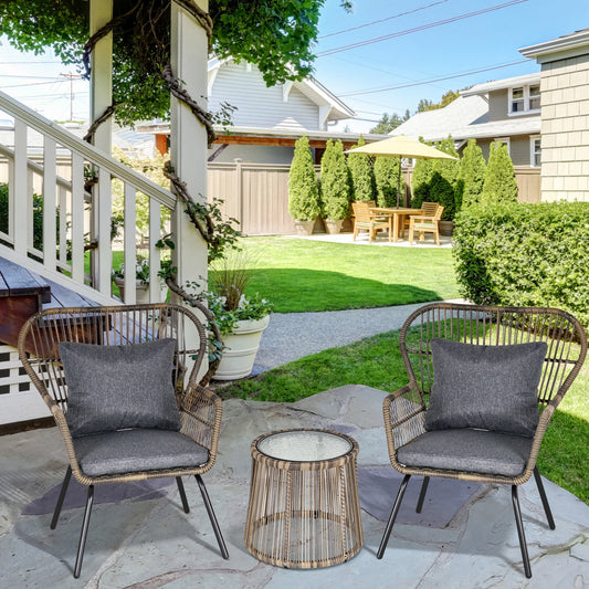 3-Piece Rattan Garden Furniture Set with Cushions