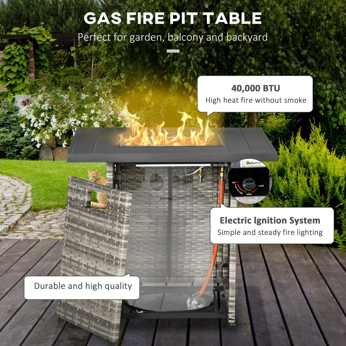 Outdoor PE Rattan Gas Fire Pit Table