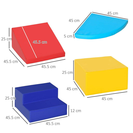 4-piece Soft Play Set Climb and Crawl Foam Toddler Stairs and Ramp for Baby