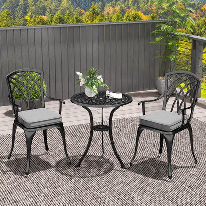 Outsunny 3 PCs Aluminium Garden Coffee Table Set w/ Parasol Hole & Cushions