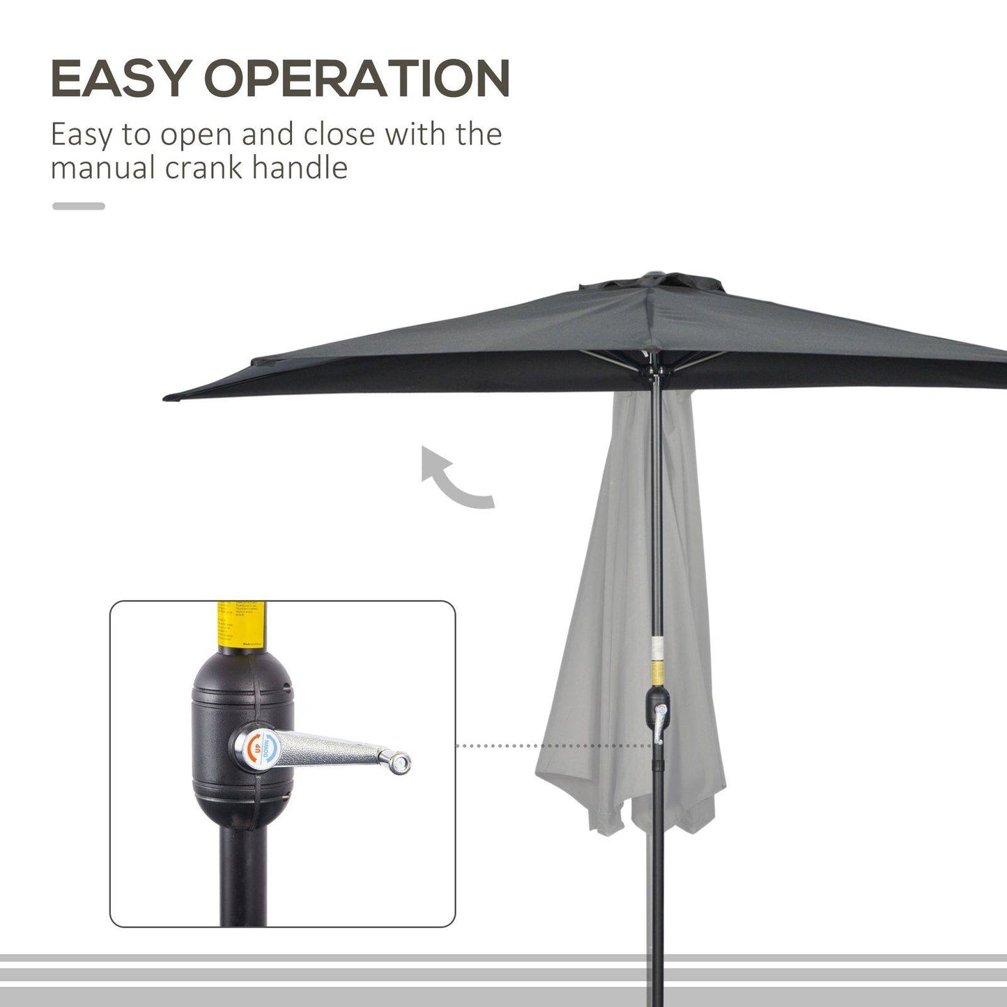 3M Half Parasol Semi Round Umbrella Patio Metal Frame Crank Handle for Balcony-- NO BASE INCLUDED