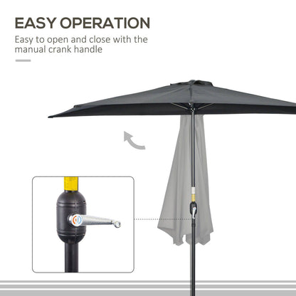 3M Half Parasol Semi Round Umbrella Patio Metal Frame Crank Handle for Balcony-- NO BASE INCLUDED