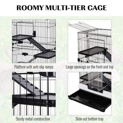 4 Tier Small Animal Cage Black & White by Pawhut
