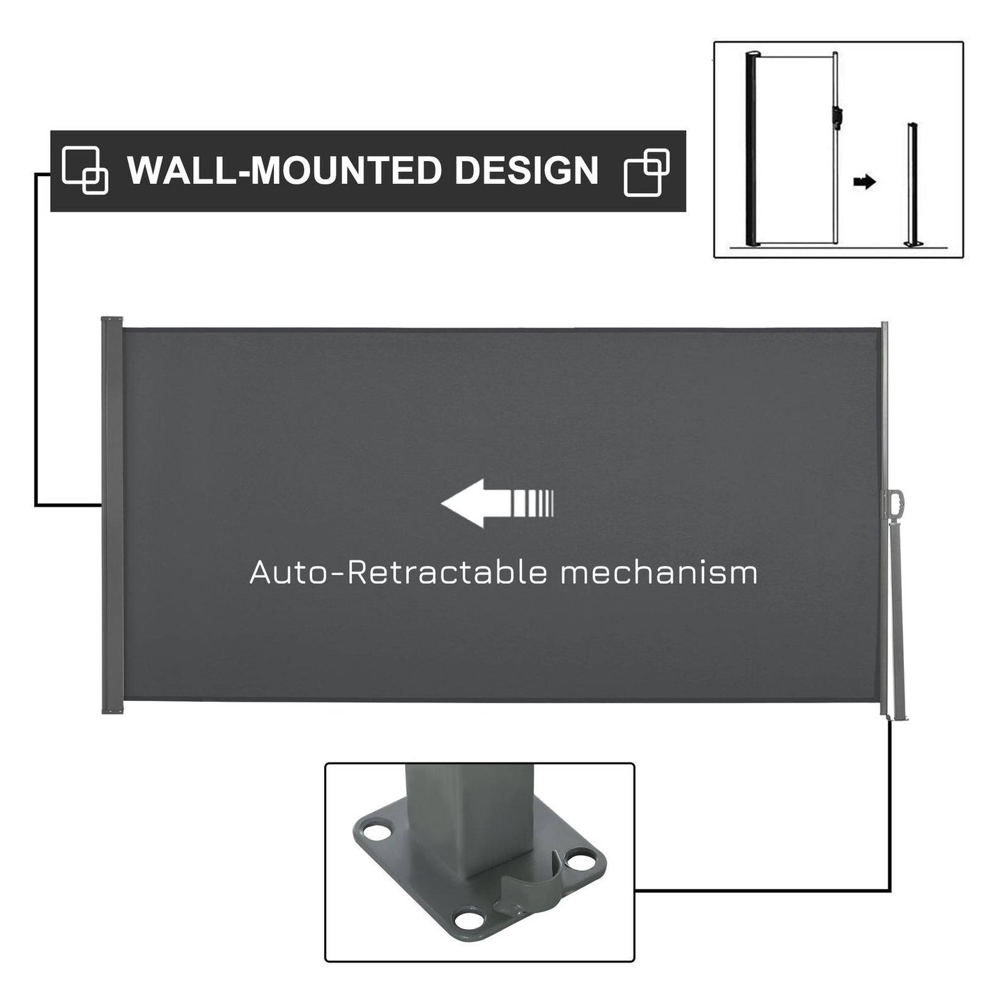 Retractable Sun Side Awning Screen Fence Patio Garden Wall Balcony Screening Panel Outdoor Blind Privacy Divider 3x1.6M