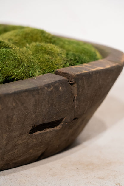 Large Vintage Wooden Moss Bowl