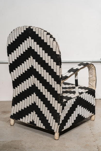 Yoruba Royal Beaded Chair Geometric Black and White