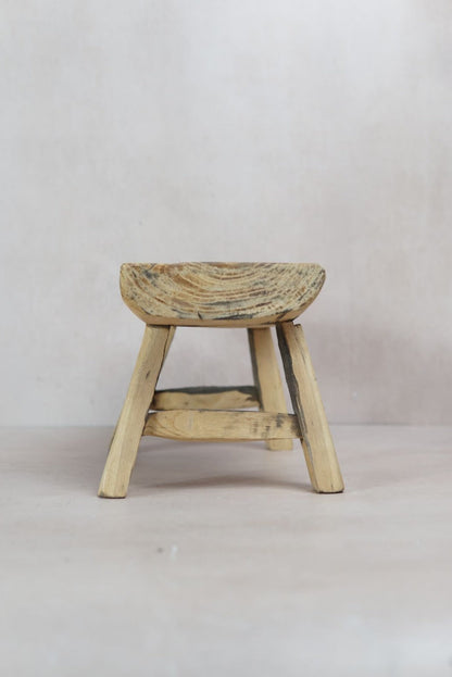 Vintage Rustic Elm Wood Stool - Square - 30