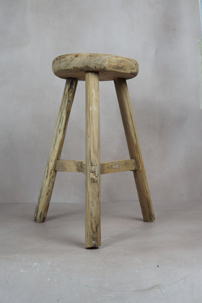 Vintage Rustic Round Stool - Elm wood - 48.3