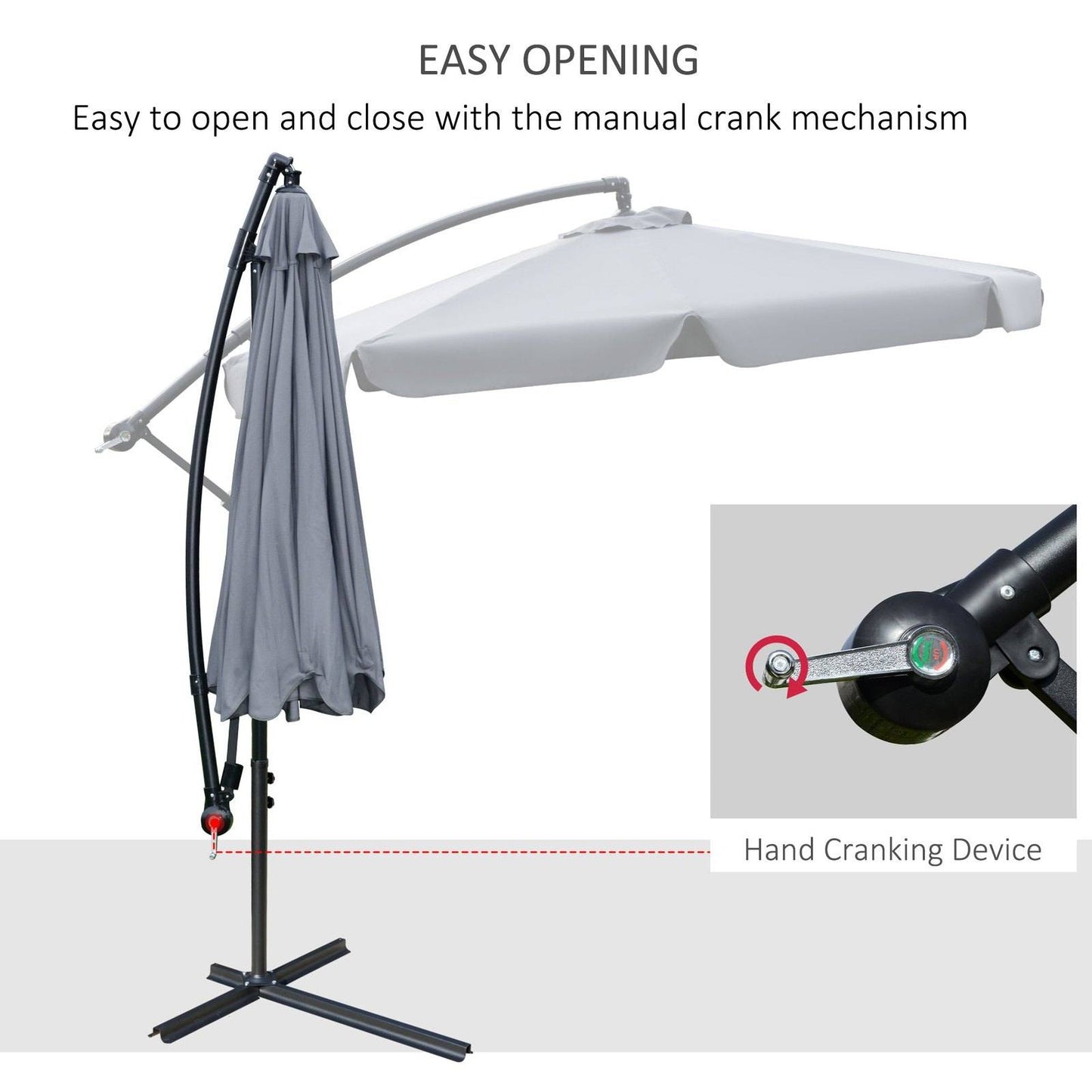 2.7M Garden Banana Parasol Cantilever Umbrella With Crank Handle And Cross Base For Outdoor