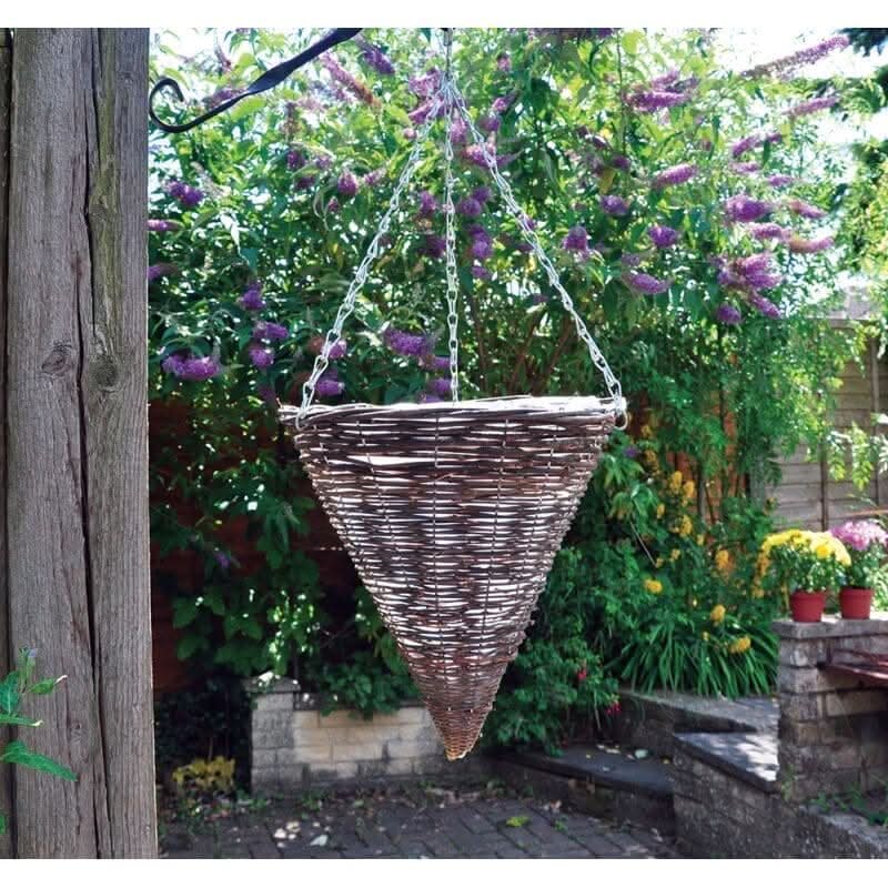2x Dark Rattan Cone Hanging Basket (12" / 30cm)