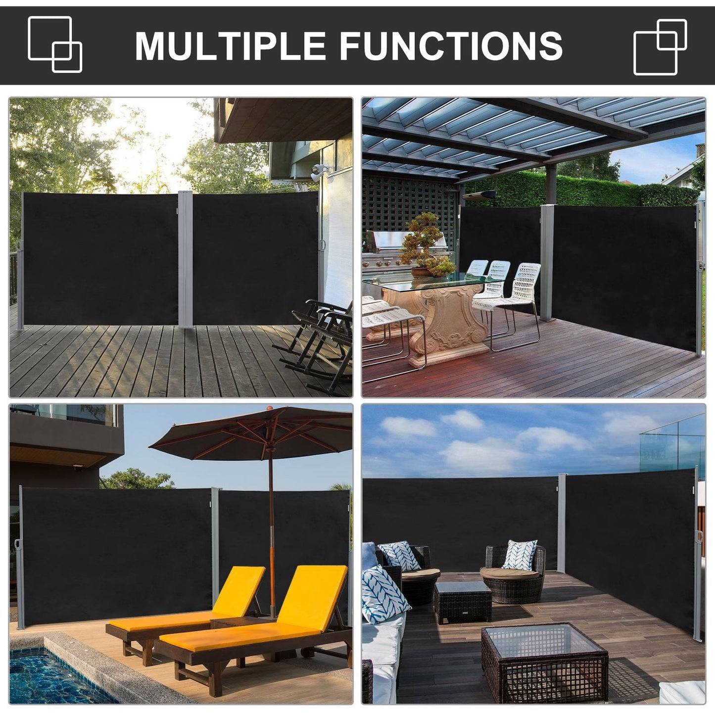 Retractable Sun Side Awning Screen Fence Patio Garden Wall Balcony Screening Panel Outdoor Blind Privacy Divider 3x1.8M
