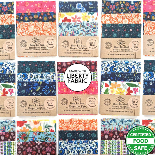 *Made with Liberty Fabric Set of 3 Handmade Beeswax Wraps