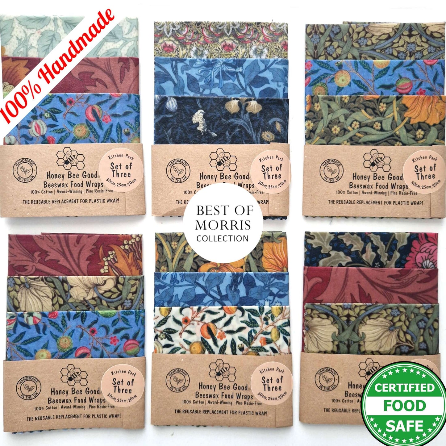 *William Morris Set of 3 Handmade Beeswax Wraps